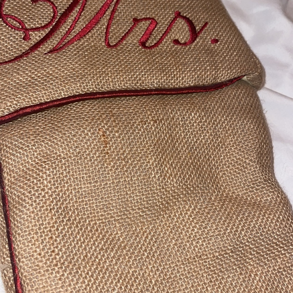 NWT Storehouse Mr and Mrs Stocking 25’ Burlap with Red trims Christmas - Picture 3 of 6